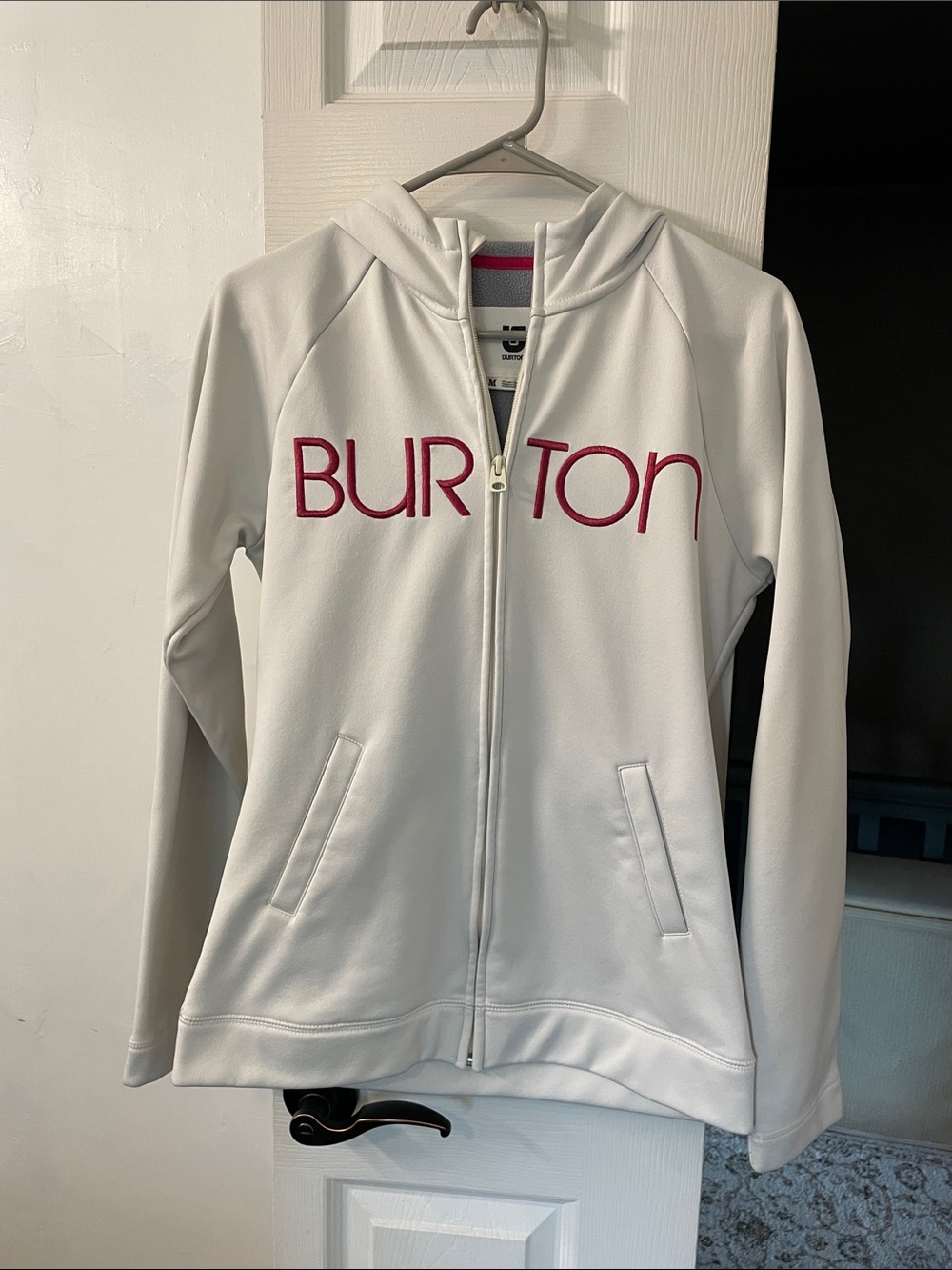 Burton White Zip-Up Hoodie with Pink Logo